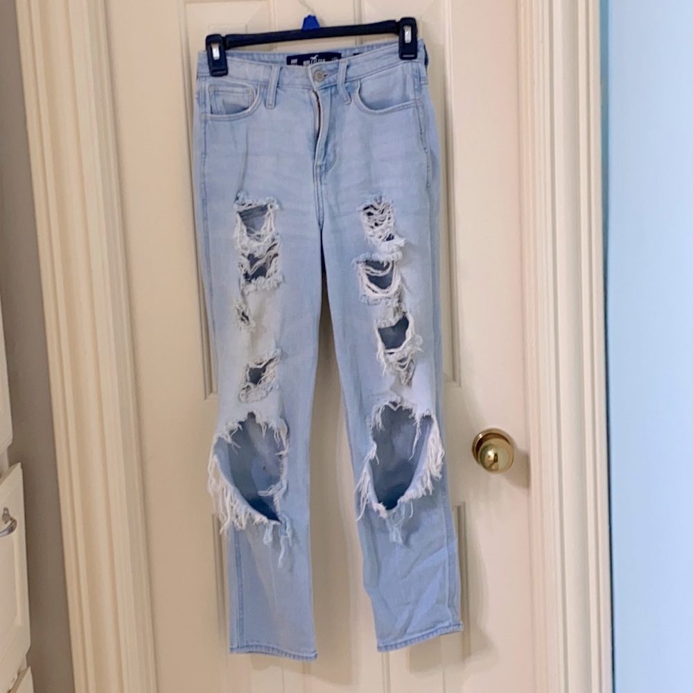 Distressed high rise mom jean